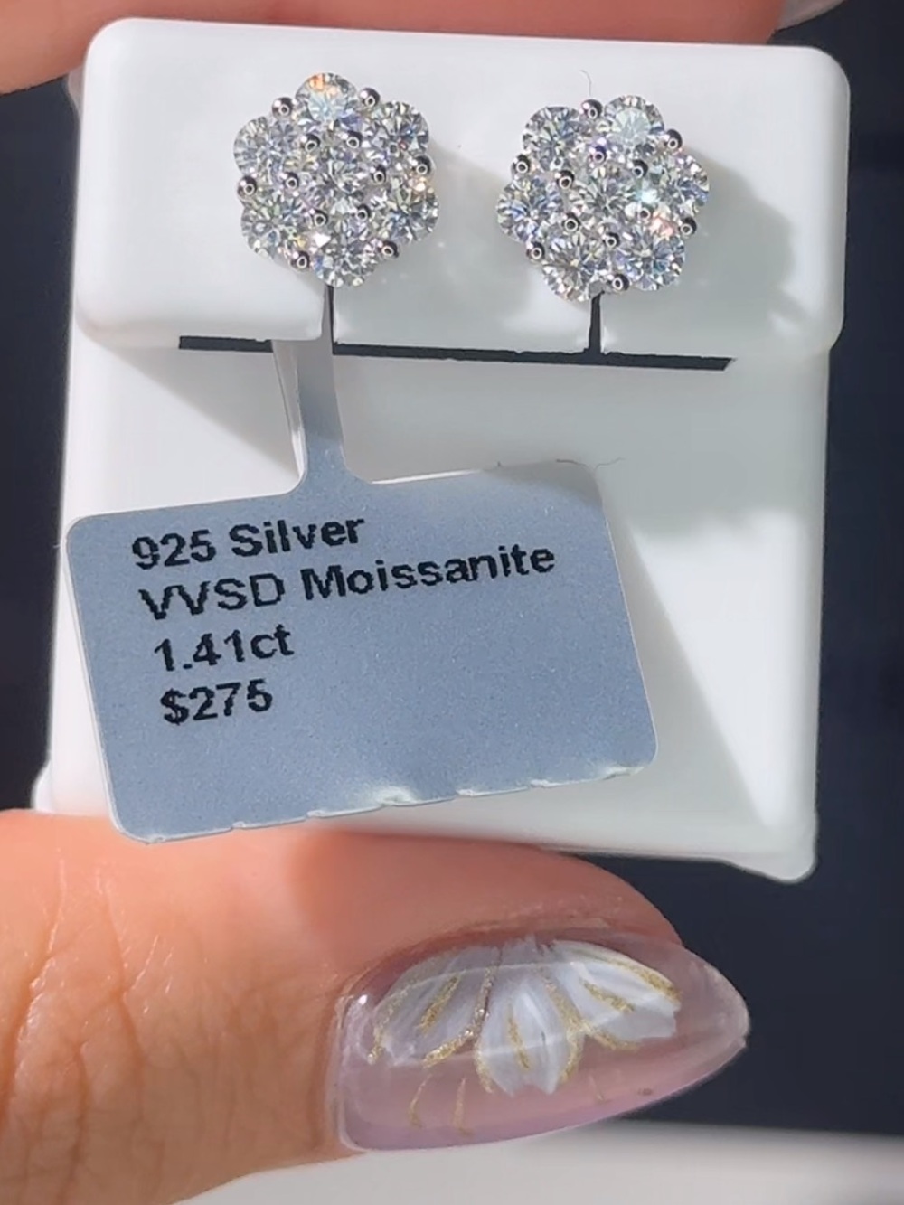 Sterling Silver VVS D Moissanite Cluster Stud Earrings - White 1.41 ct